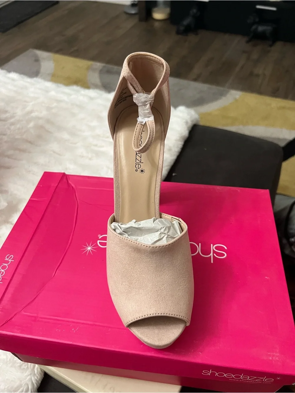 Shoe Dazzle Blush Platform Block Heel Sandal
